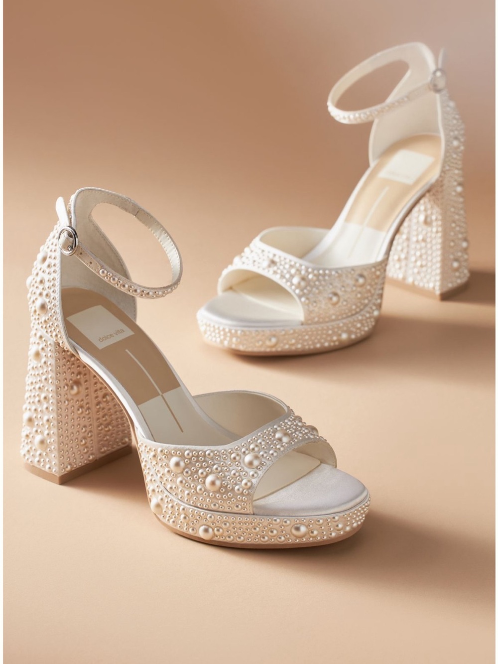 Dolce Vita Pearl-Embellished Cream Block Heel Sandal - Picture 2 of 3